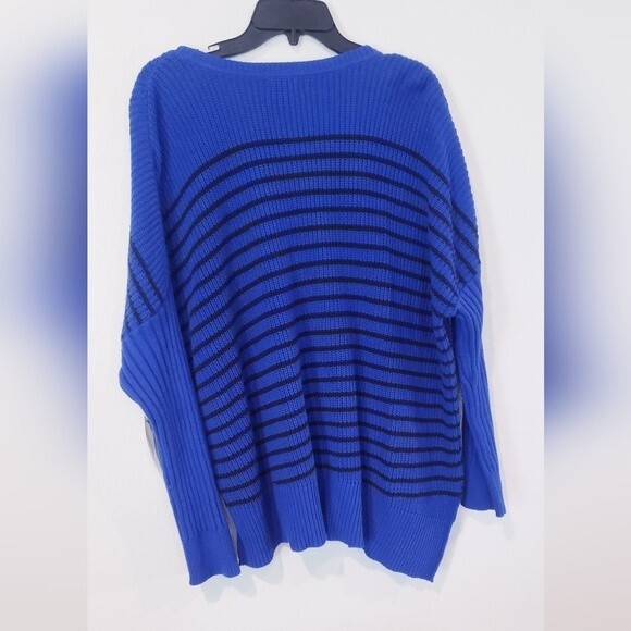 A.N.A. Sweater- Asymmetrical Blue and Black Long Sleeve Striped Top - Woman’s XL - Picture 5 of 7